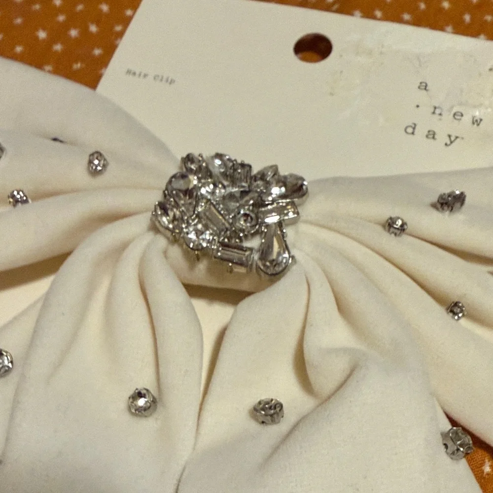 a new day Cream and Gold Bow Clip Set with Rhinestones